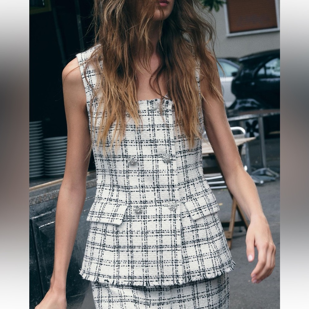 ZARA Textured Plaid waistcoat NWT Size XL